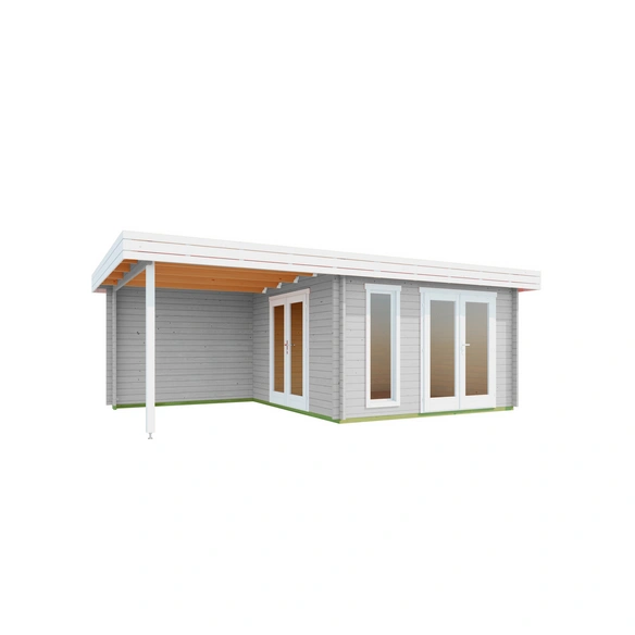 Blockbohlenhaus »Anders«, BxHxT: 6688 x 233,7 x 414,8 cm (Außenmaß inkl. Dachüberstand), grau