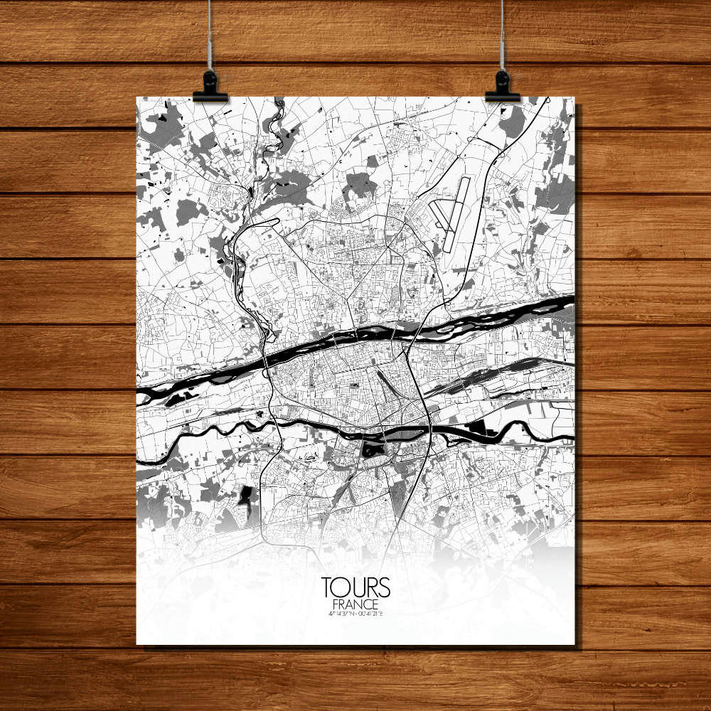 - Affiche Tours Carte N&B 40x50