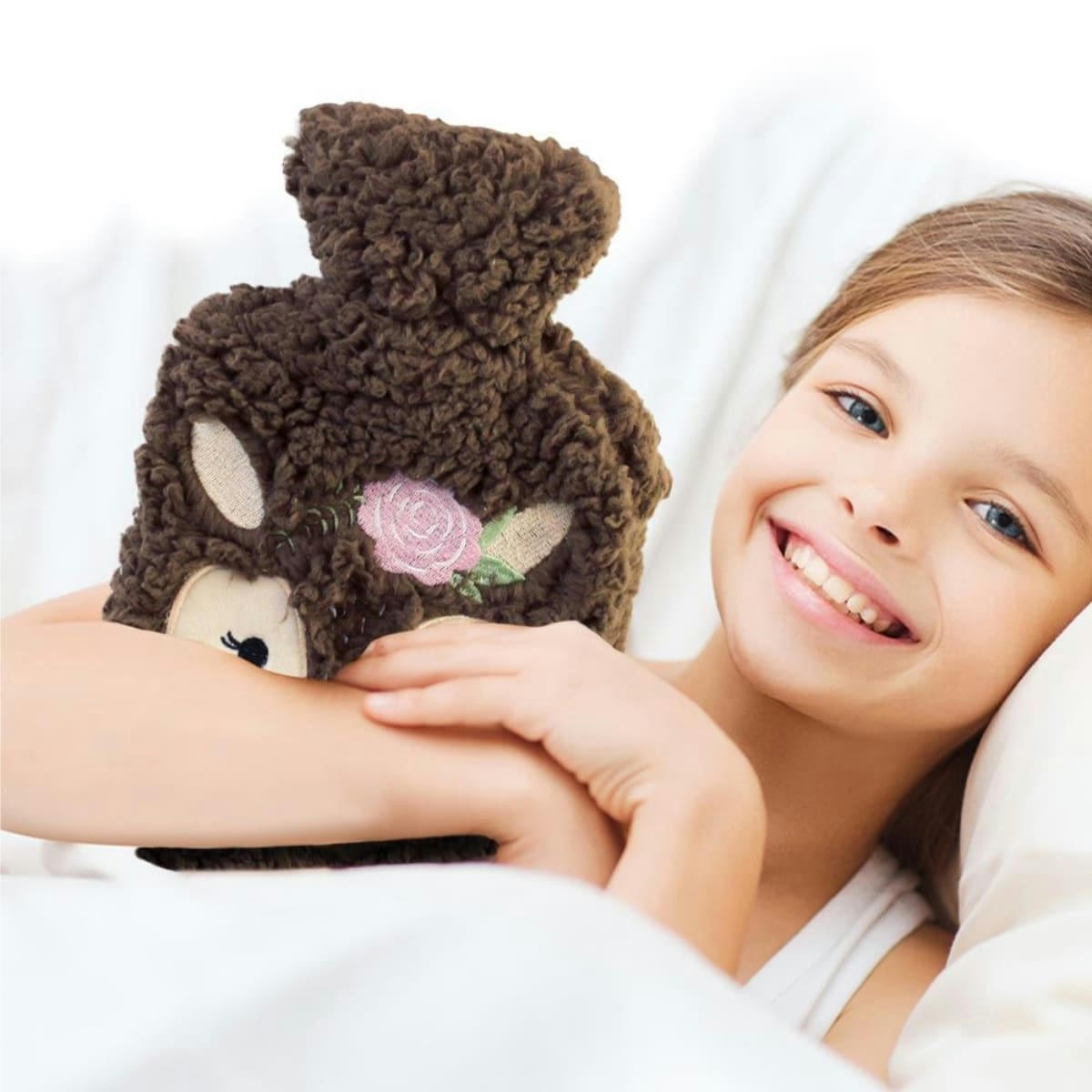 - Bouillotte biche avec enveloppe en fourrure