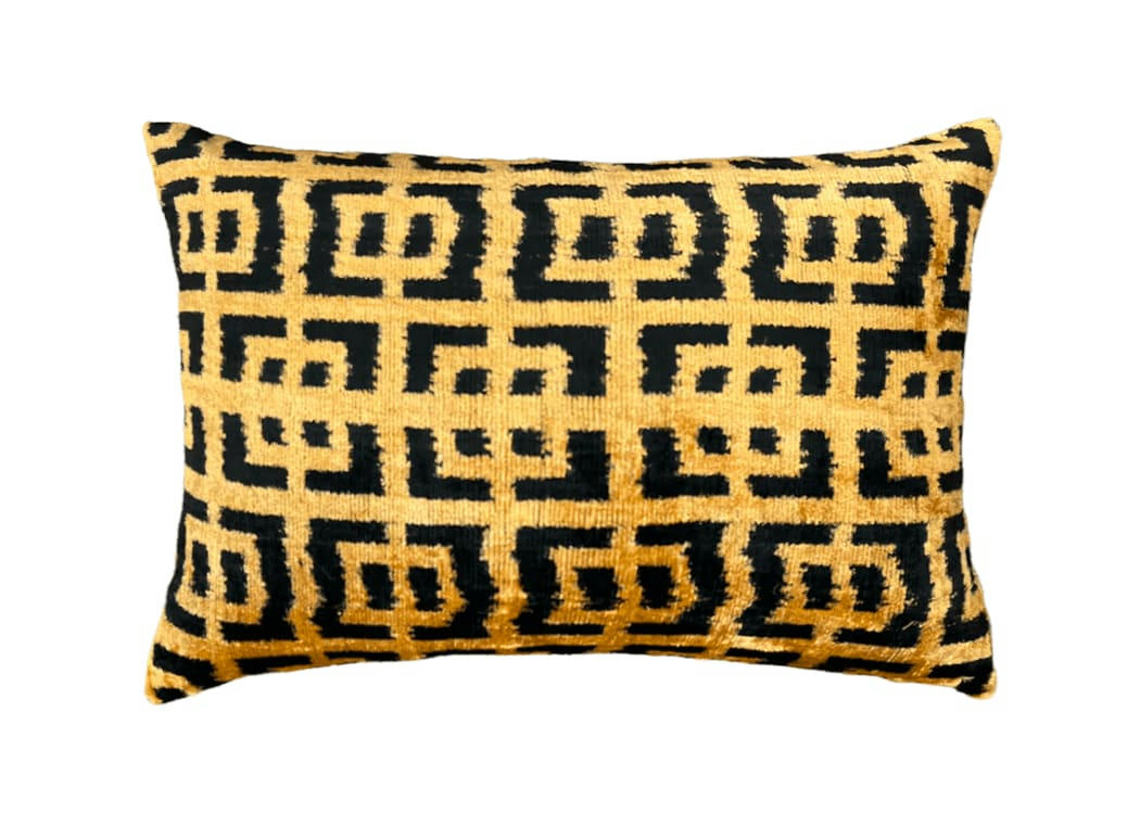 - Housse de coussin velours et soie ikat  40x60 marron