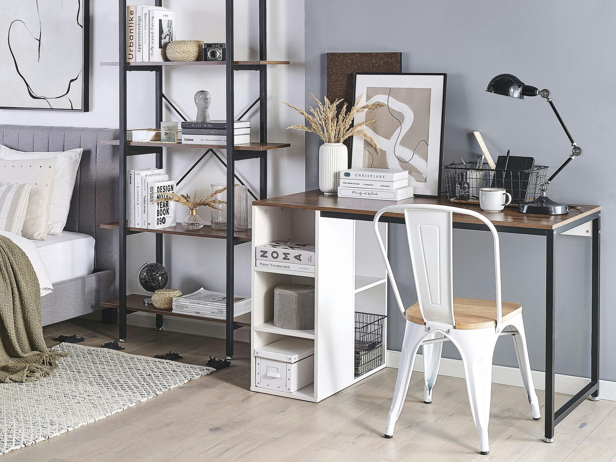 DESE - Bureau blanc effet bois foncé 120 x 60 cm