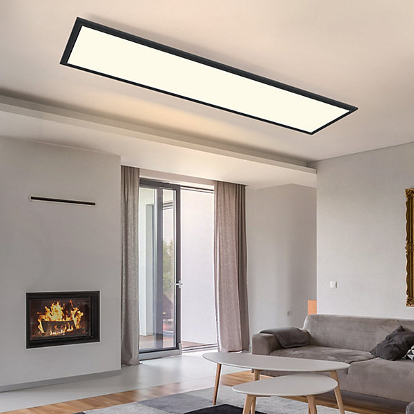 NETTLIFE Plafonnier LED 120x30CM 48W Panneau Noir Dimmable avec Télécommande pour Salon Moderne Bureau Cuisine Couloir