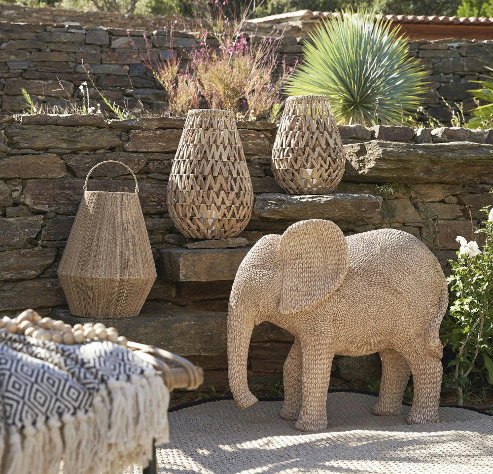 - Statue éléphanteau tressée beige H70