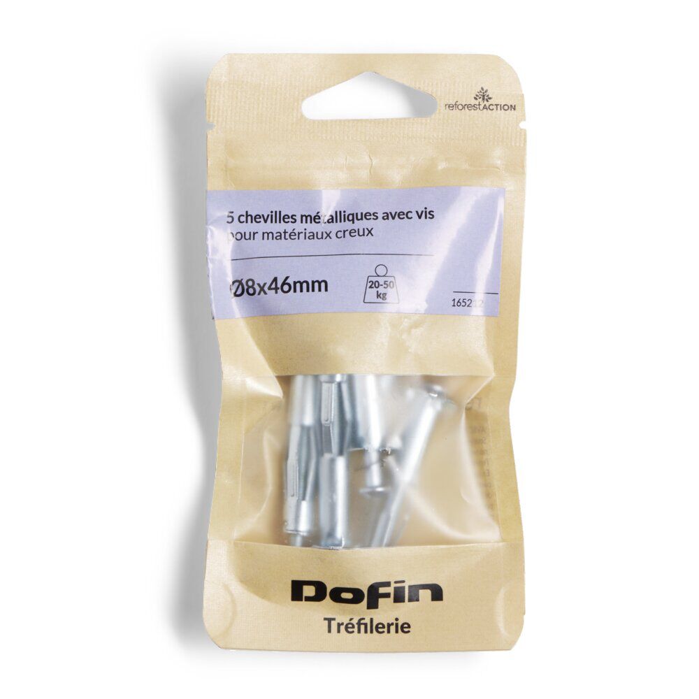 Lot de 5 chevilles métal avec vis Ø8x46mm charge 30kg