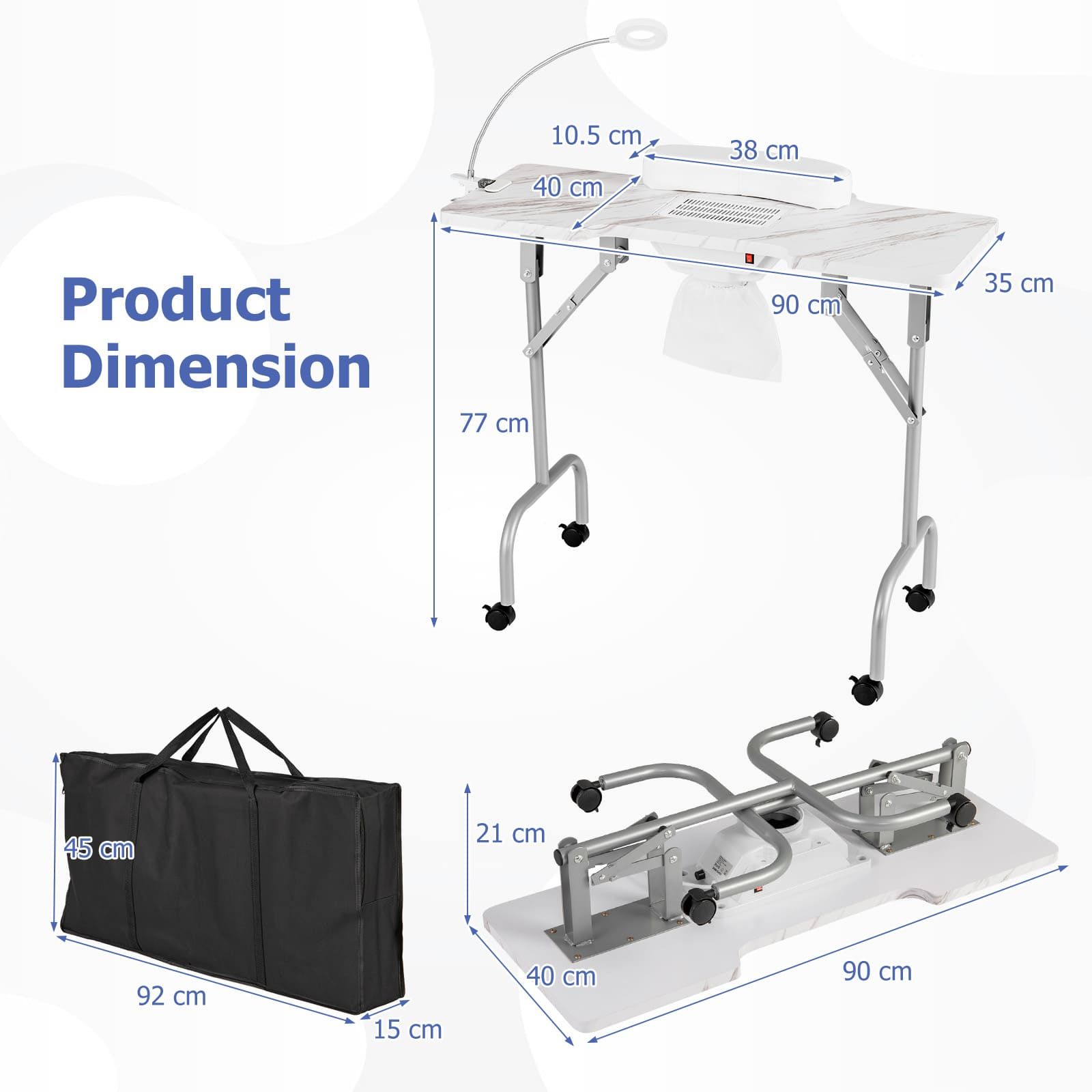 Costway Folding Manicure Nail Table w/Electric Dust Collector & Carry Bag