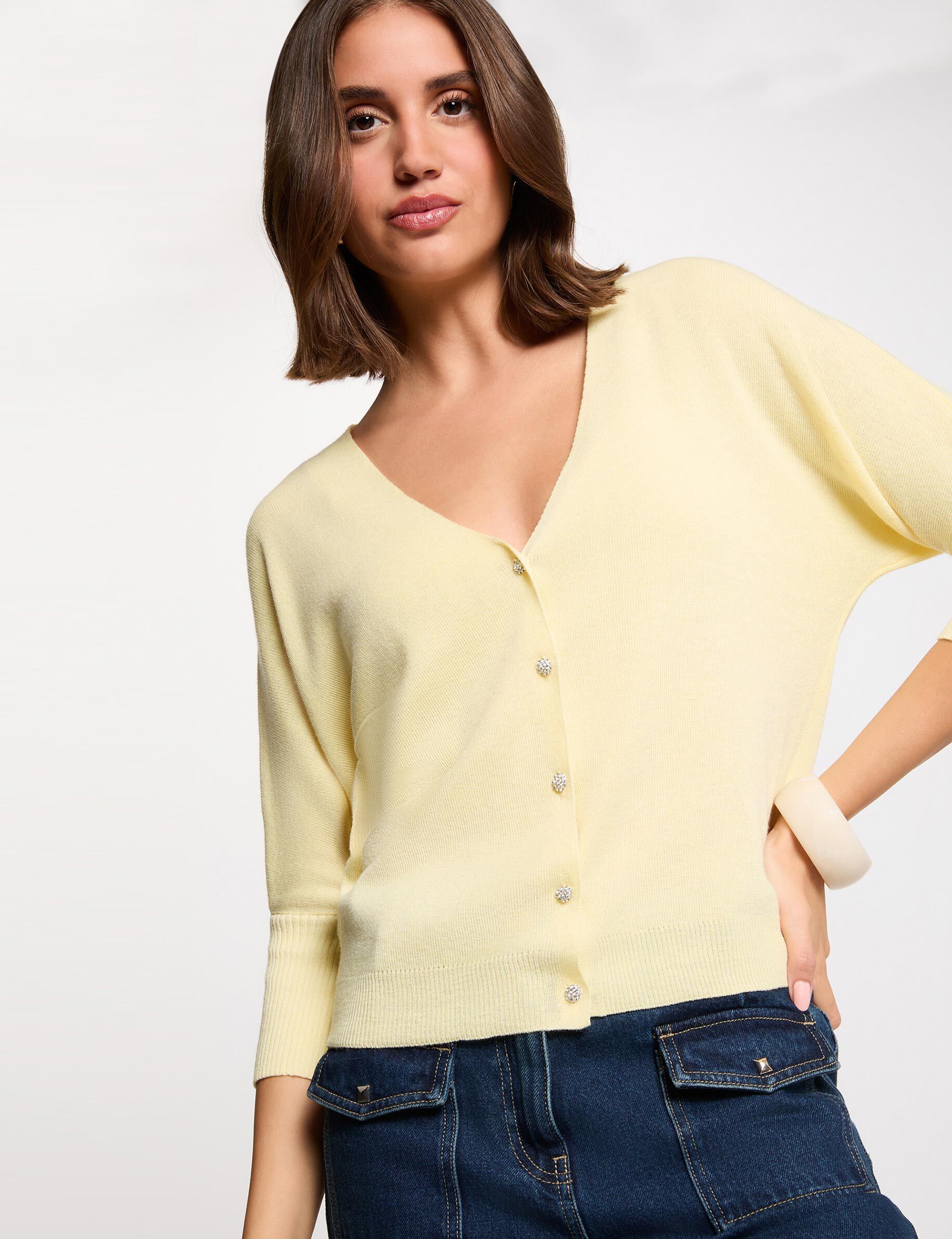 Cardigan V-Neck Long Sleeves Light Yellow Women