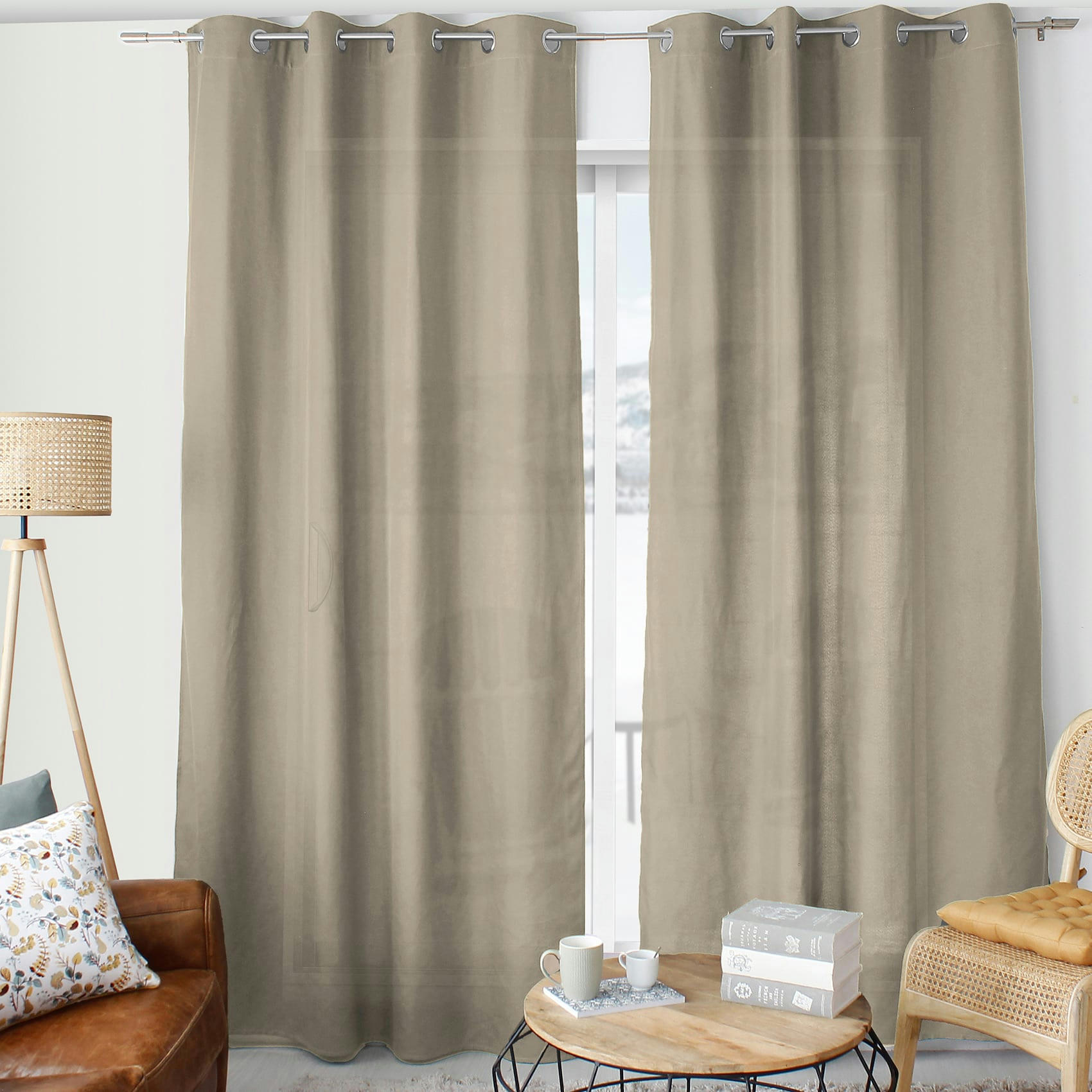 - Rideau tamisant uni à œillets polyester naturel 135x240 cm