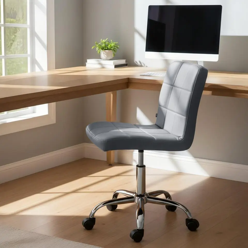 CLP Bureaustoel Darfield chroom Frame - Kunstleer - grijs