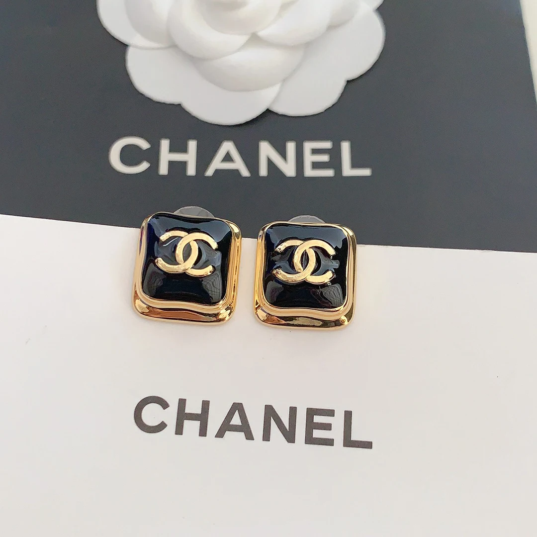 Chanel Black square earrings