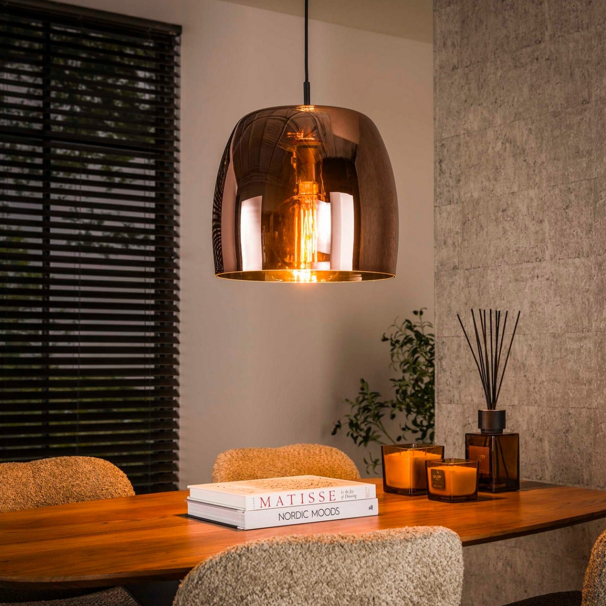 Fraaai - Ariana hanglamp 1L drift glas - koper