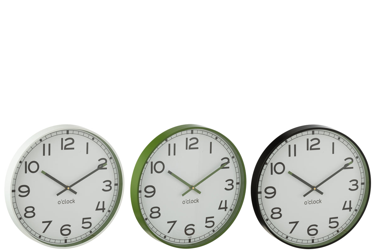 J-Line klok Rond - kunststof - groen/wit/zwart - large - 3 stuks - Ø 40 cm