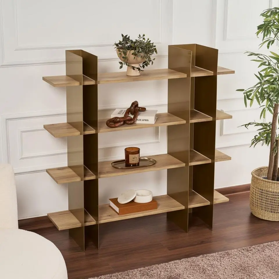 KATE Rek met metalen frame en planken - Taupe - 31x120x120 cm