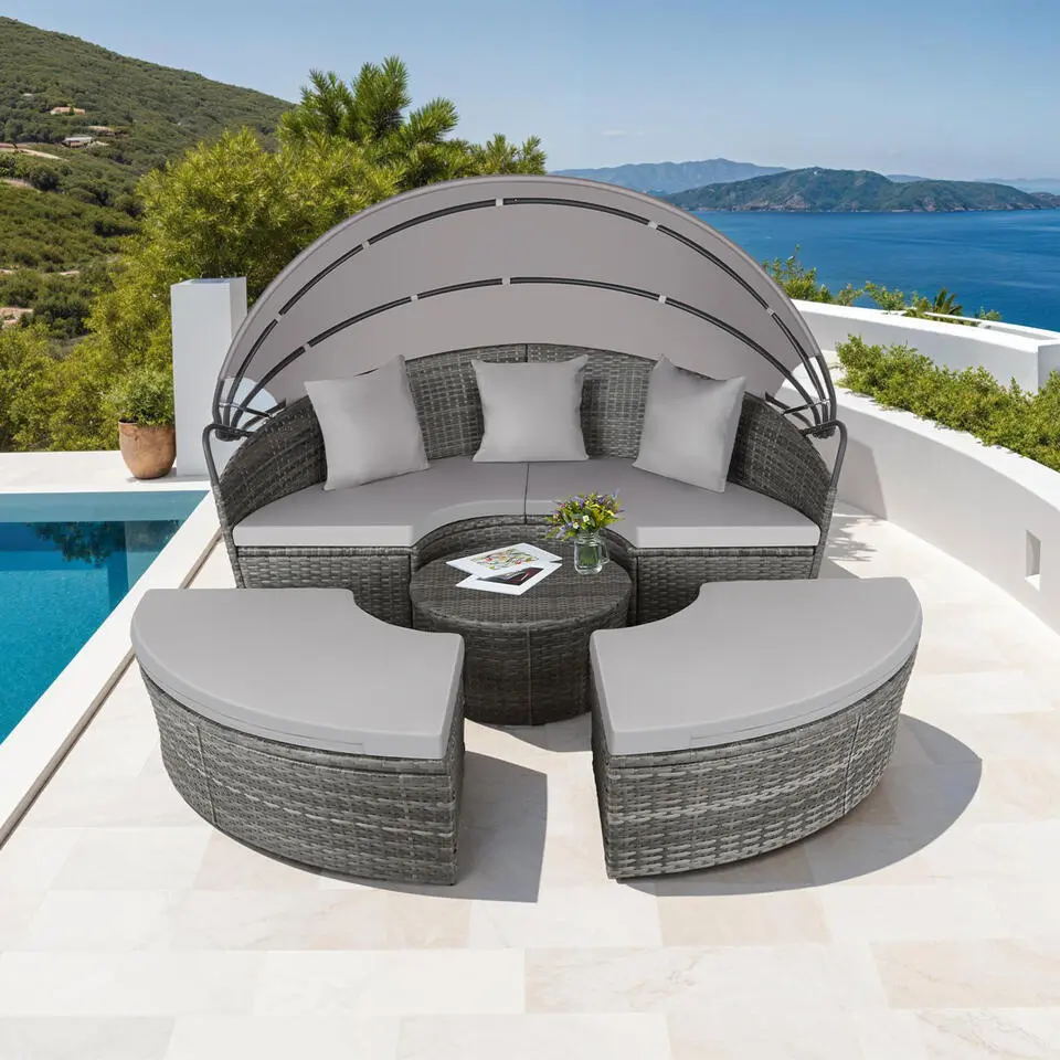 tectake Wicker zonne-eiland Santorini, Grijs