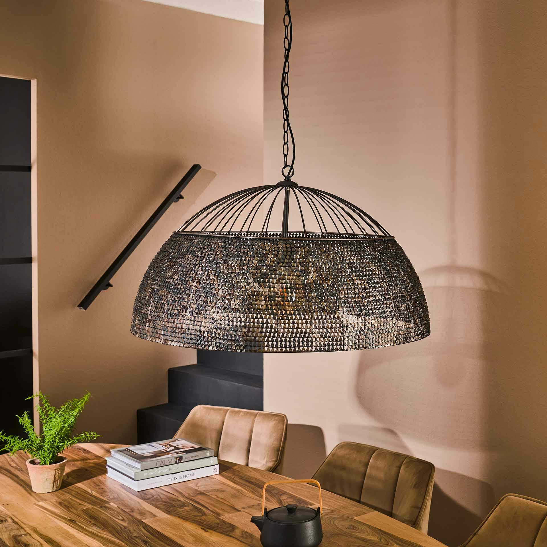 Suspension vintage en métal brun sombre travaillé Ø80 cm TRIBECA
