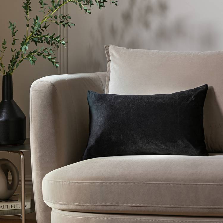 Habitat Velvet Oblong Cushion - Black - 30x50cm