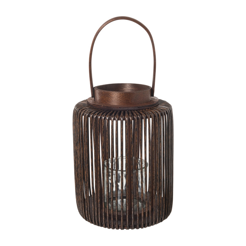 Lantaarn hout - donkerbruin - &Oslash;22x29 cm