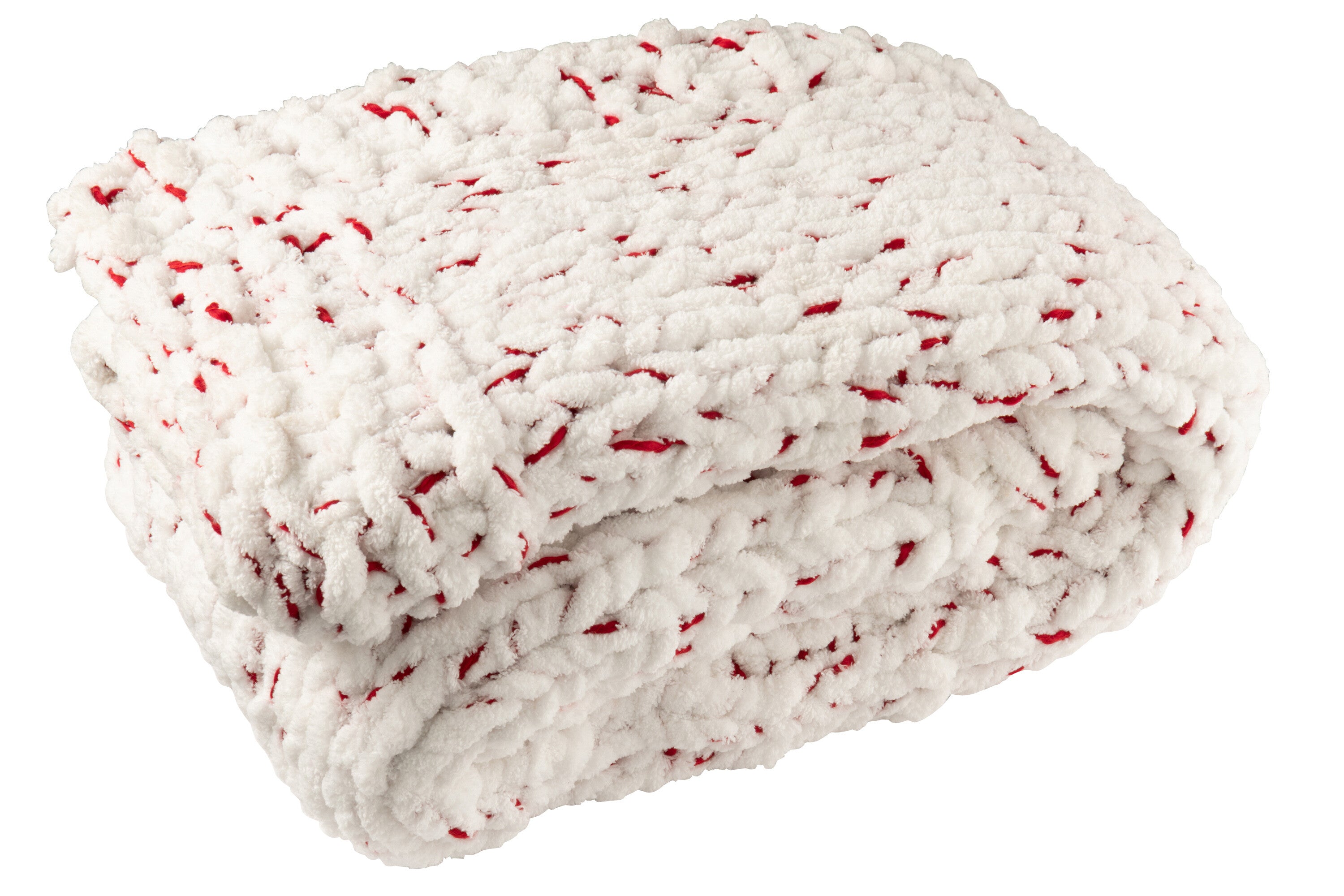 J-Line deken Gebreeën - polyester - wit rood