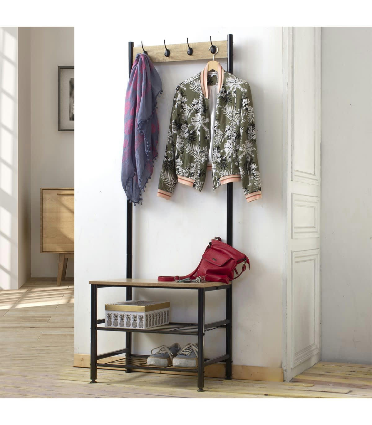 - Meuble d'entrée 4 porte-manteaux - Marron