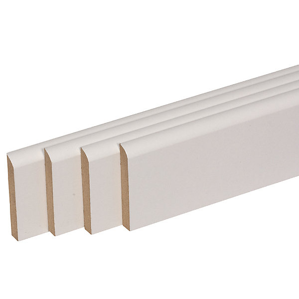 lot de 4 plinthes bord arrondi MDF revêtues blanc 2400 x 120 x 19 mm