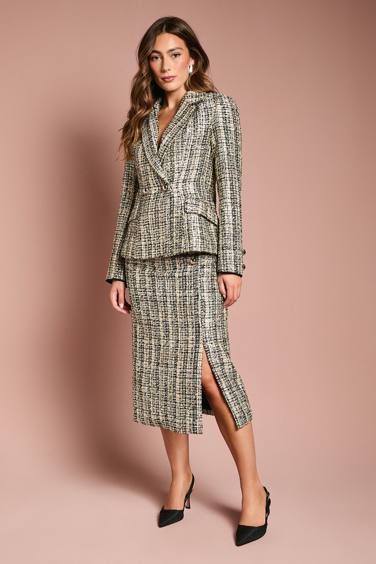 Coast Sequin Tweed Fitted Blazer