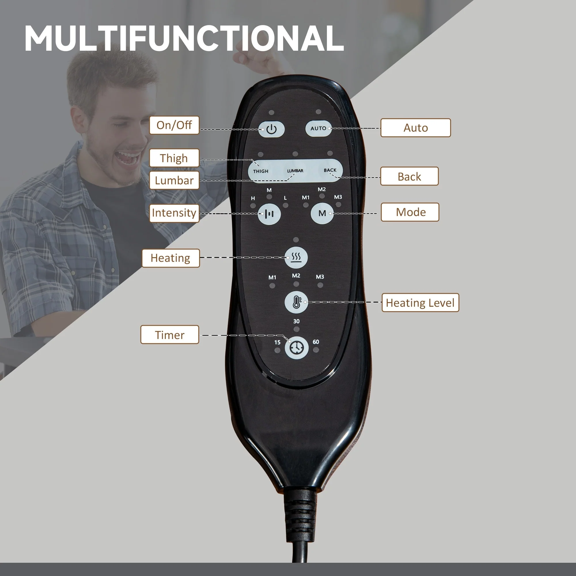 Microfiber Office Chair, High Back Computer Chair with 6 Point Massage, Heat, Adjustable Height and Retractable Footrest