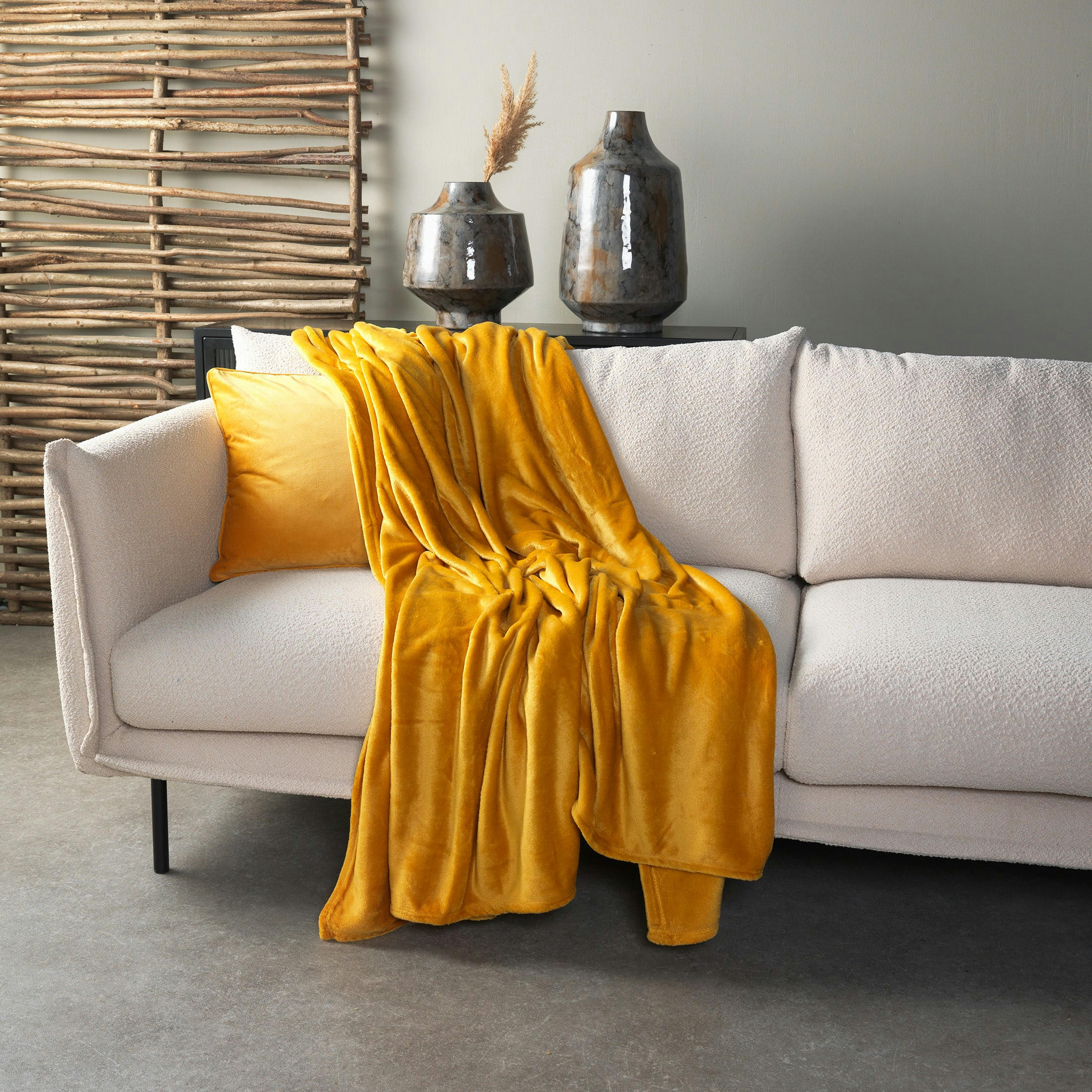 CHARLIE - Plaid jaune fleece 200x220 cm uni