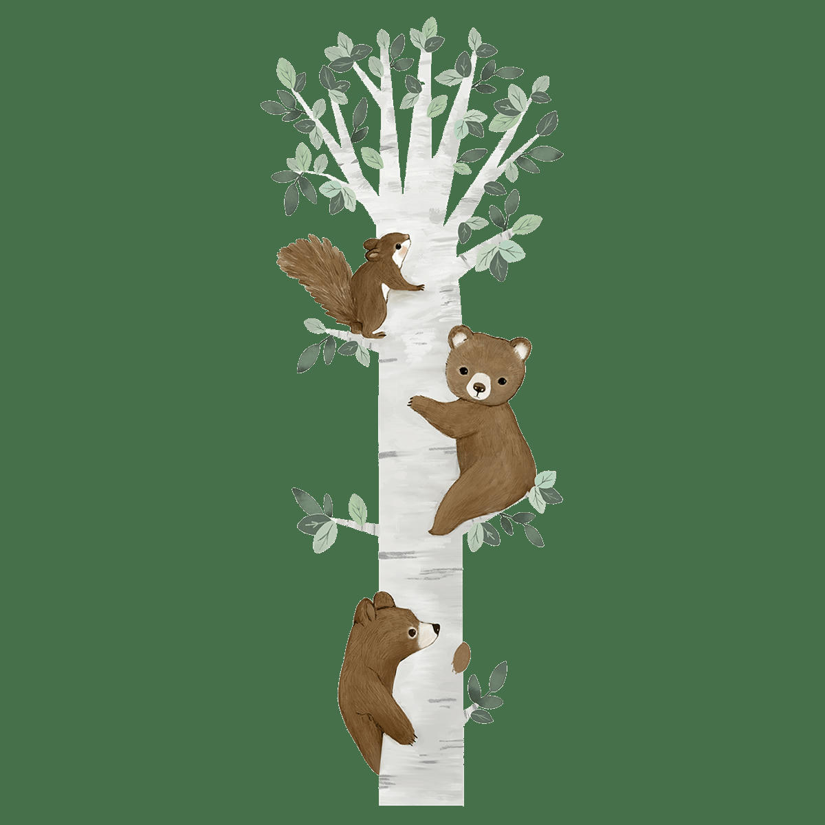 KHARU - Grand sticker ours montent à l'arbre en vinyle mat multicolore