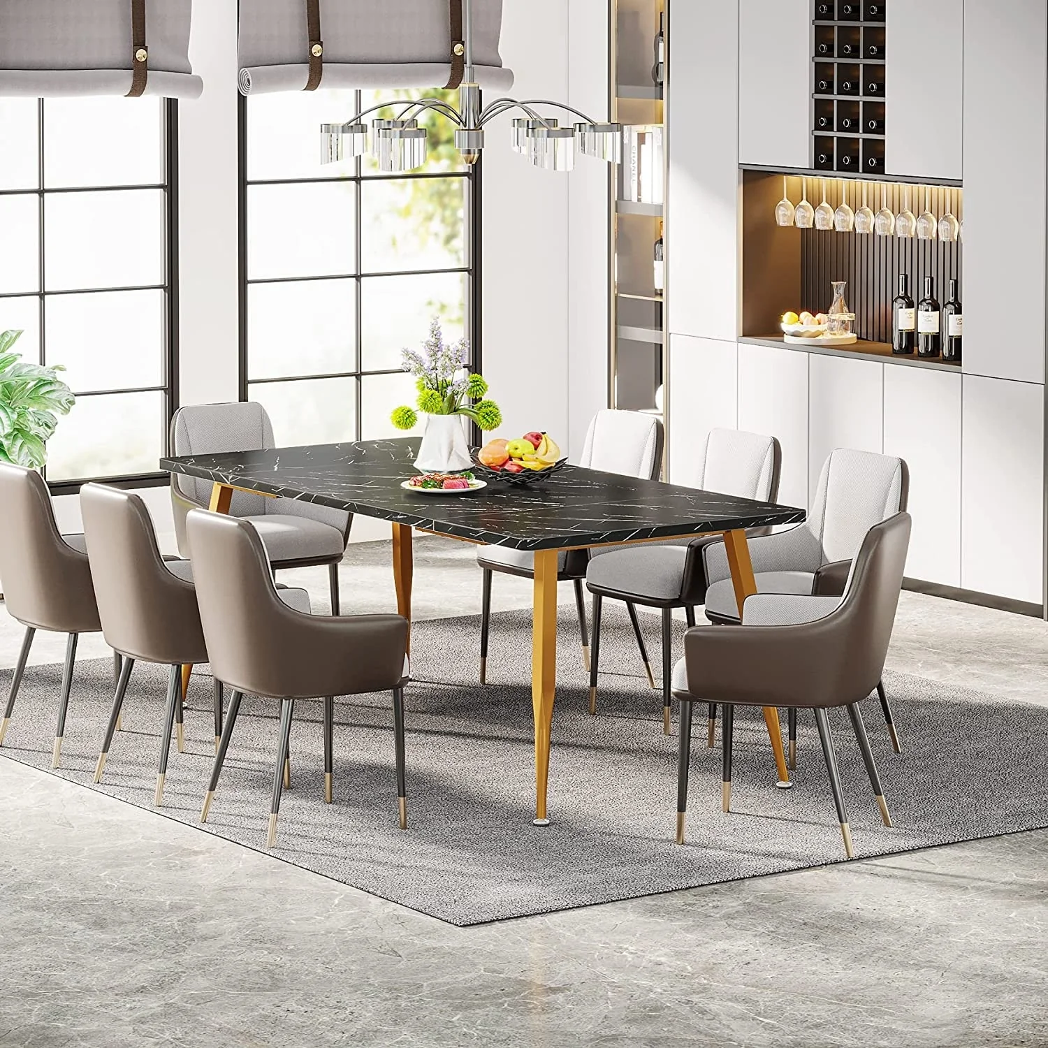 Large Dining Table for 6 to 8, Kitchen Furniture, Brown/ Black