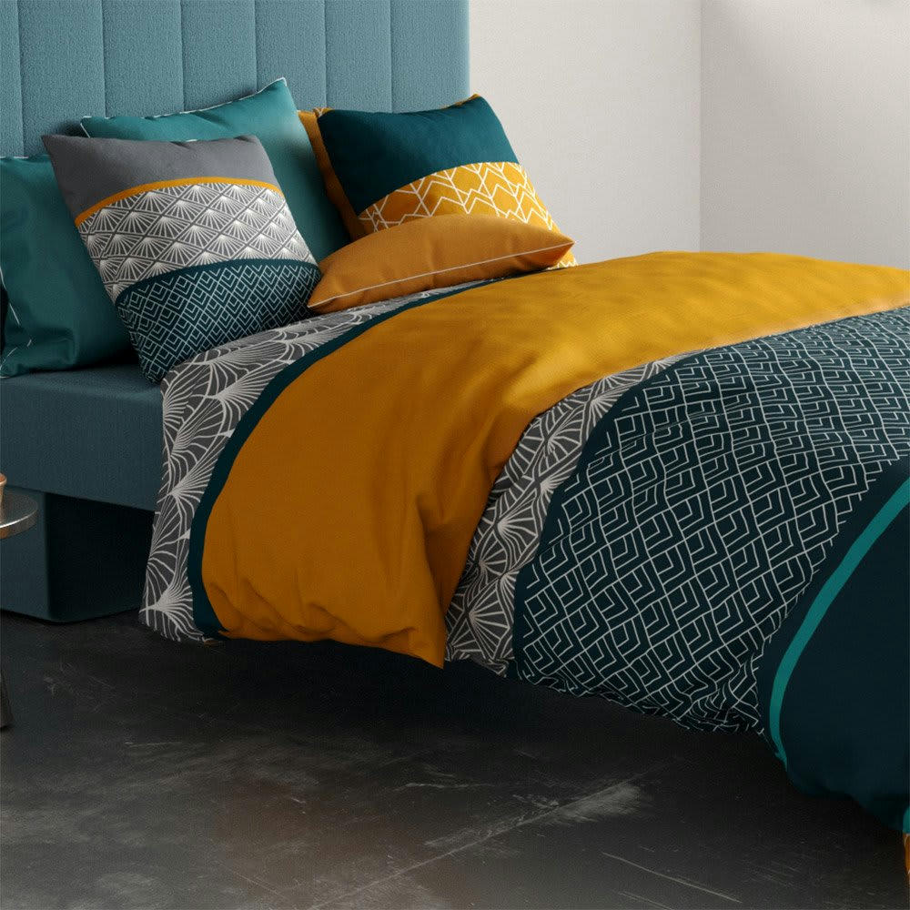 LUPIN - Parure de housse de couette coton vert 140x200 cm