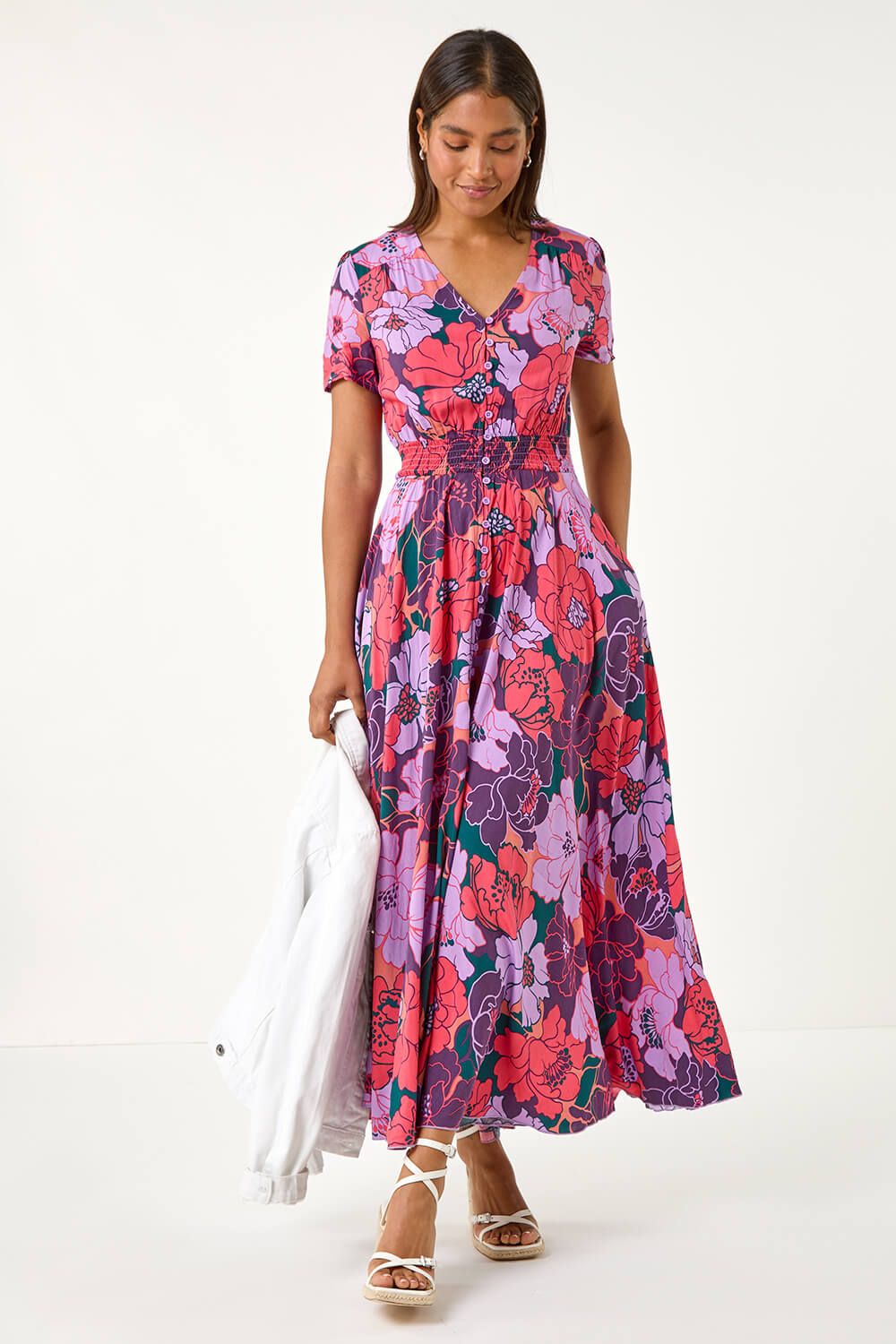 Roman Floral Print Button Detail Maxi Dress