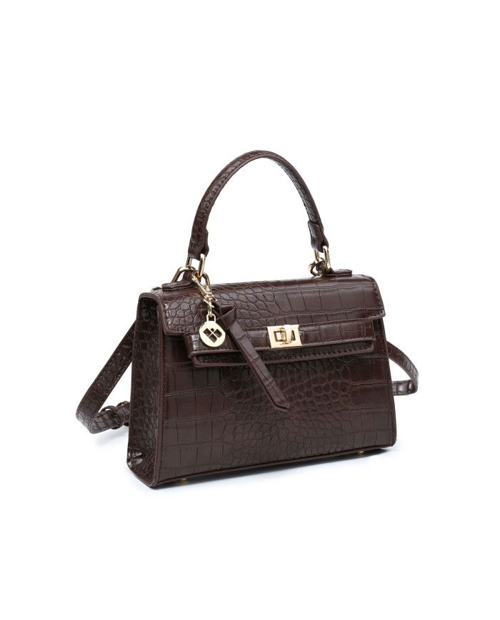 JFY Top Handle Flap Twist Lock Tassel Charm Grab Bag
