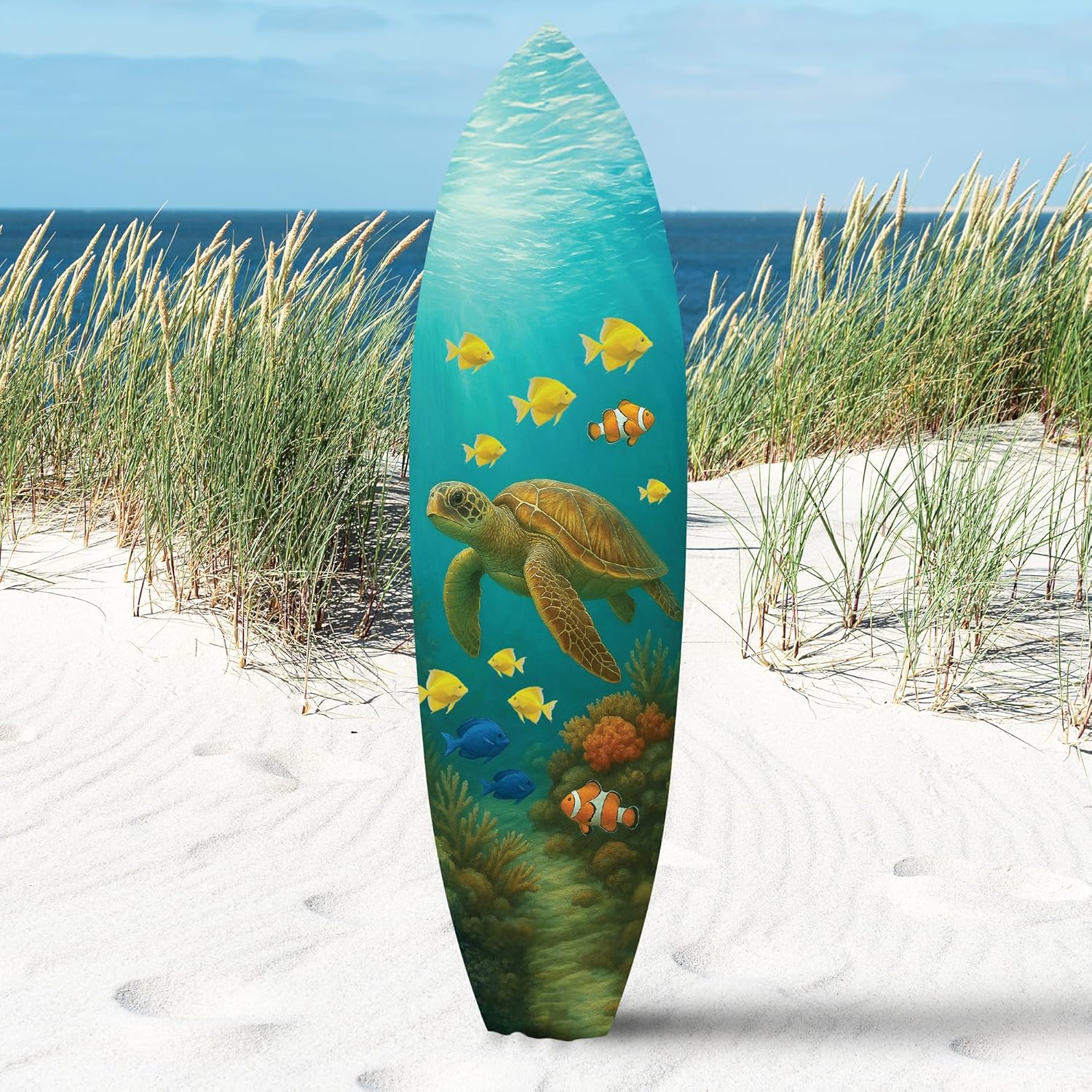 JennyGems Outdoor Decorative Surfboard Wall Art - Sea Turtle Decor Ocean-Themed, Beach House Sign, Weather Resistant PVC 3 Foot