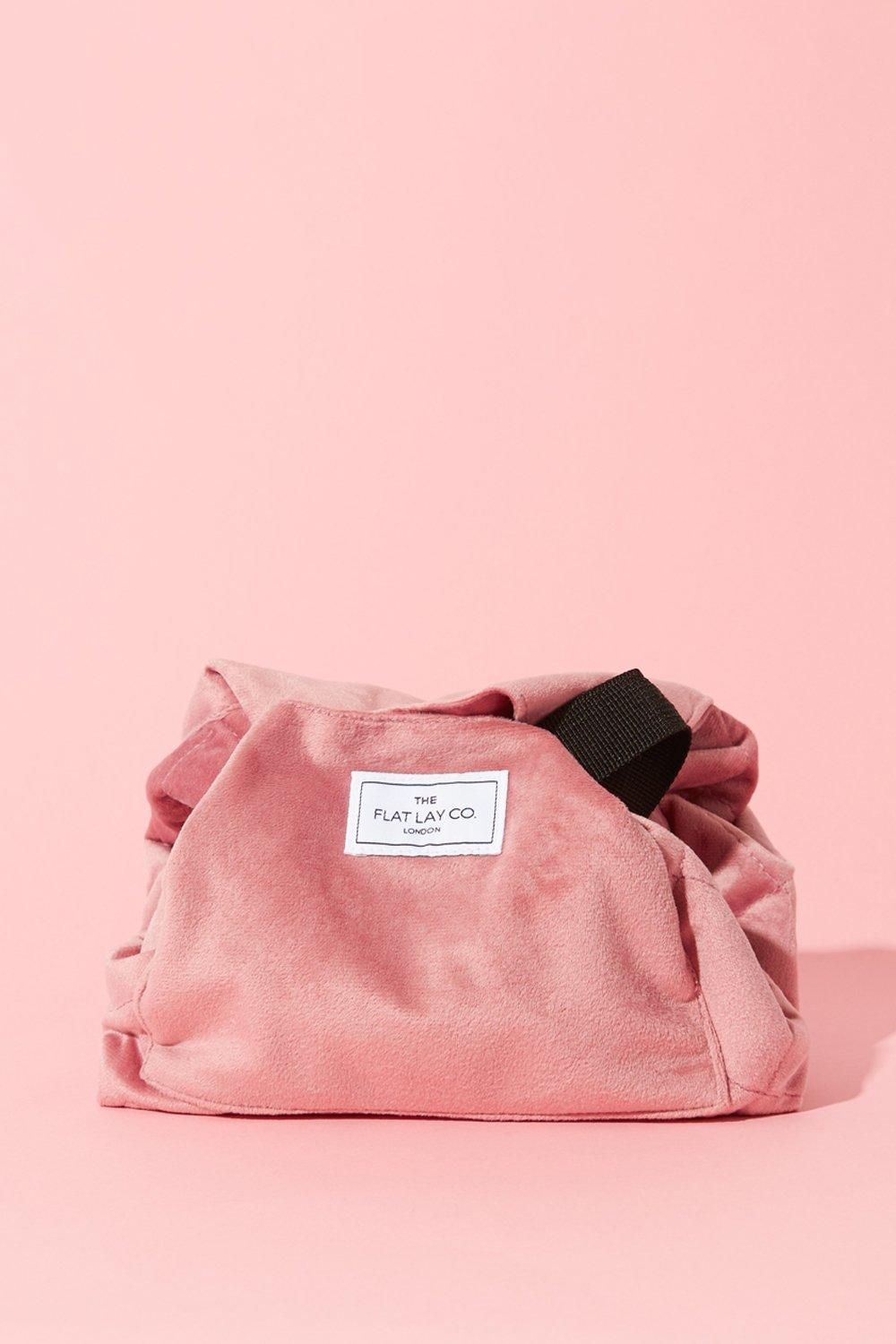 The Flat Lay Co Pink Velvet Open Flat Makeup Bag