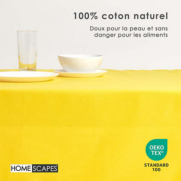 Nappe carrée en 100% coton - jaune - 137 x 137 cm - HOMESCAPES - Lavable en machine
