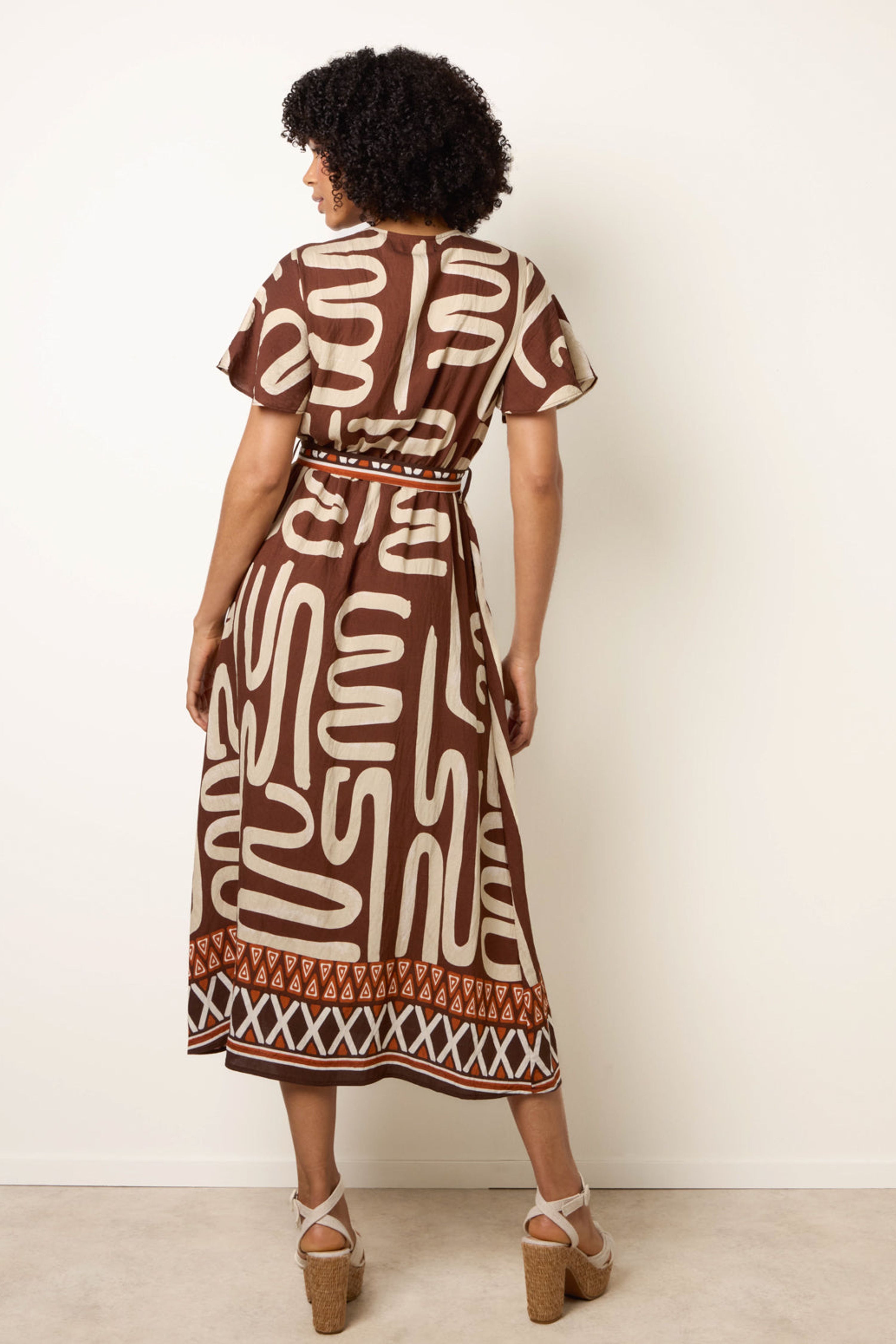 Blue Vanilla Brown Dress With Abstract Print