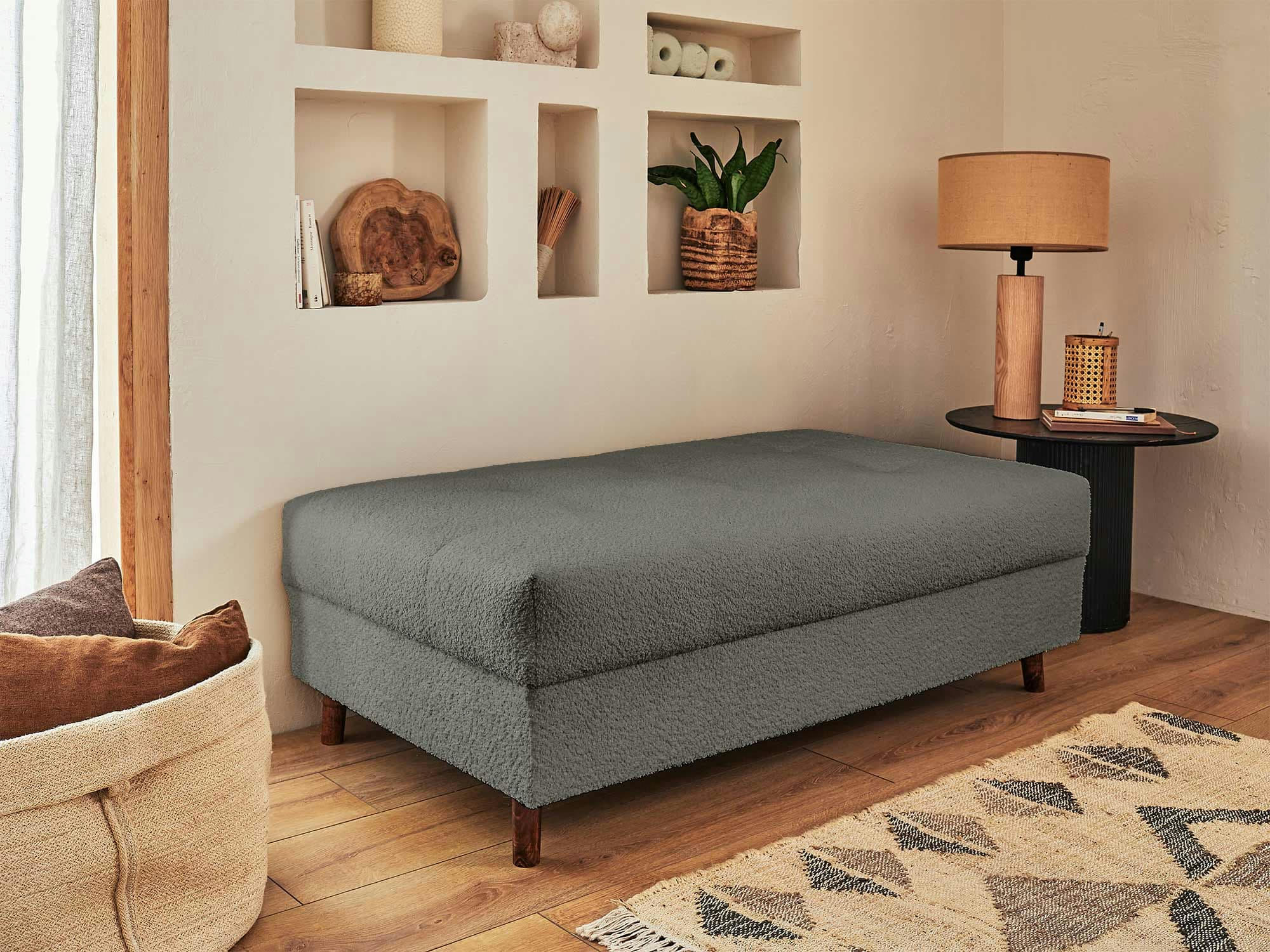 RUNE - Pouf en tissu bouclette gris