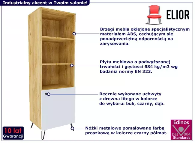 Witryna na metalowych nóżkach loft dąb craft   biały - Sarnix