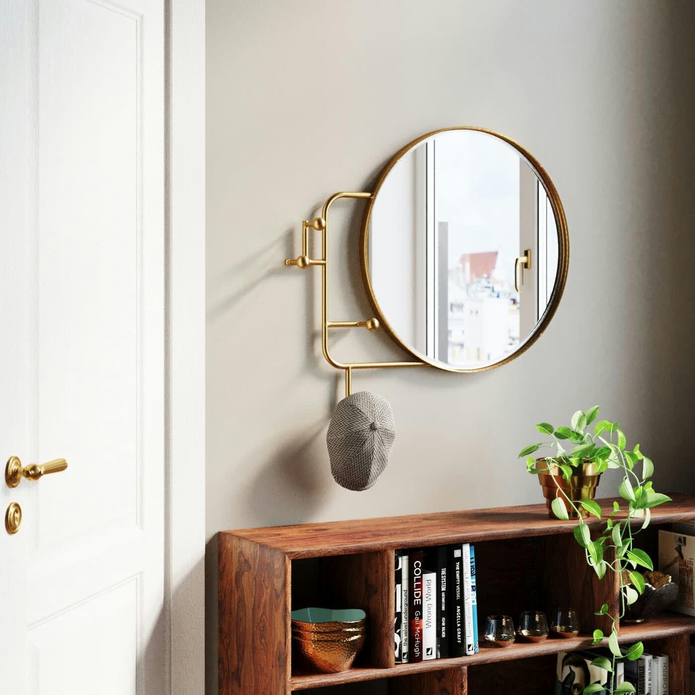 TRISTAN - Portemanteau miroir Tristan 65cm doré Kare Design