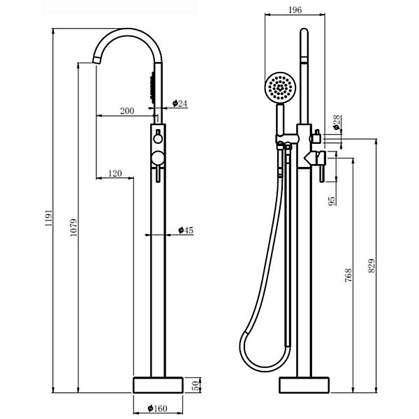 Mitigeur bain douche sur pied en inox brossé doré pour baignoire ilot - Alois