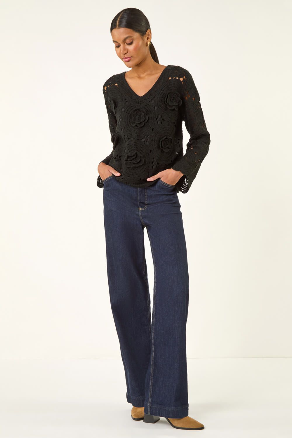 Roman Crochet Floral Knit Jumper