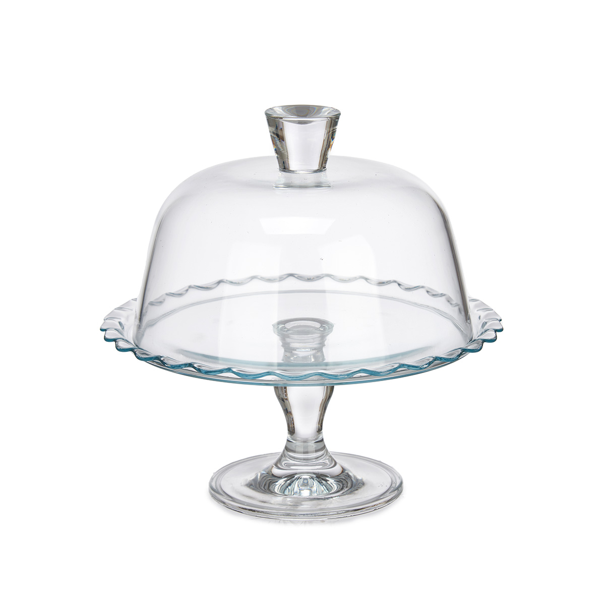 Prato para bolo em vidro com pe e campanula 26cm
