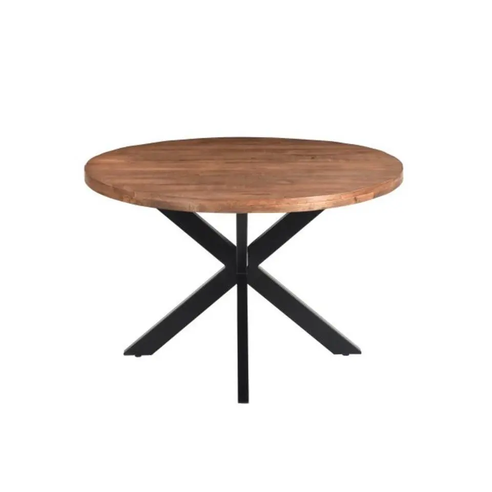 Livingfurn - Eetkamertafel Rocky Round Spider 120cm - Mangohout / Gecoat Staal
