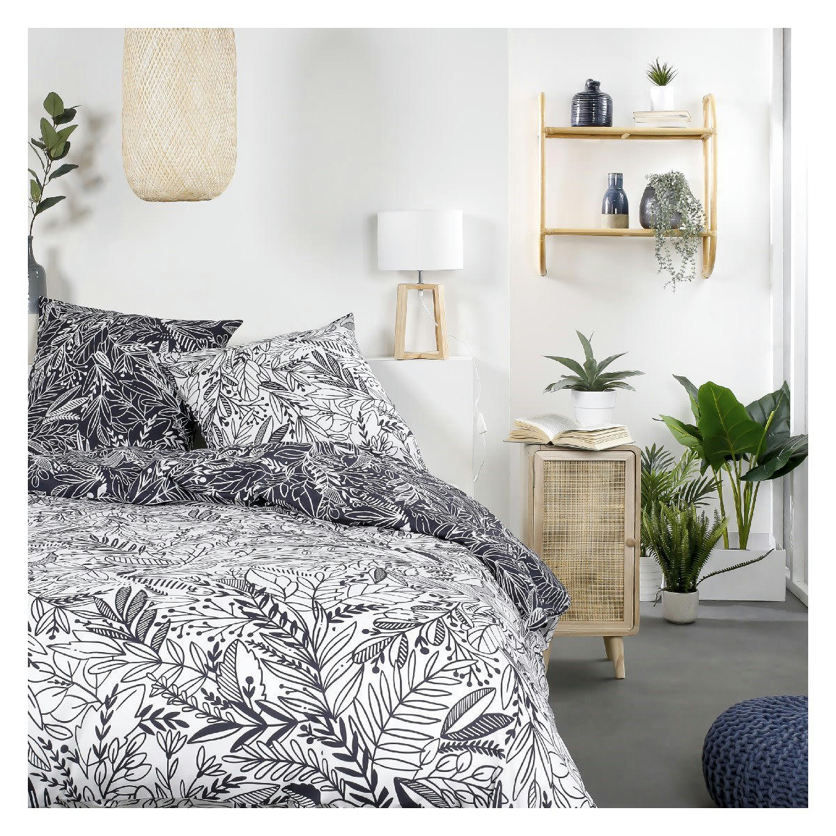 MAWIRA - Parure de lit zippée 2 personnes imprimé en Coton Blanc 260x240 cm