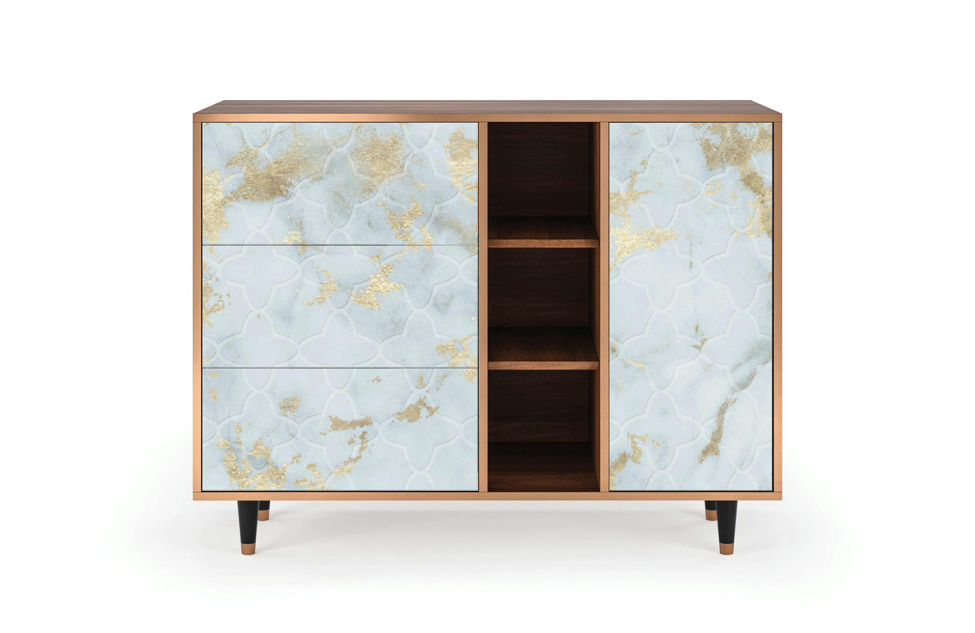 GOLDEN WAVES - Buffet  blanc clair 3 tiroirs et 1 porte L 125 cm