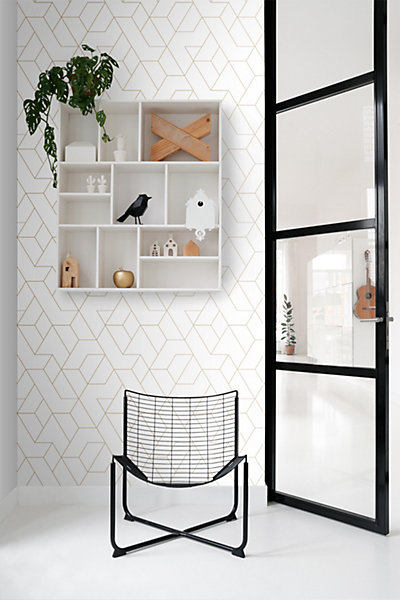ESTAhome papier peint lignes graphiques blanc et or 50 x 900 cm