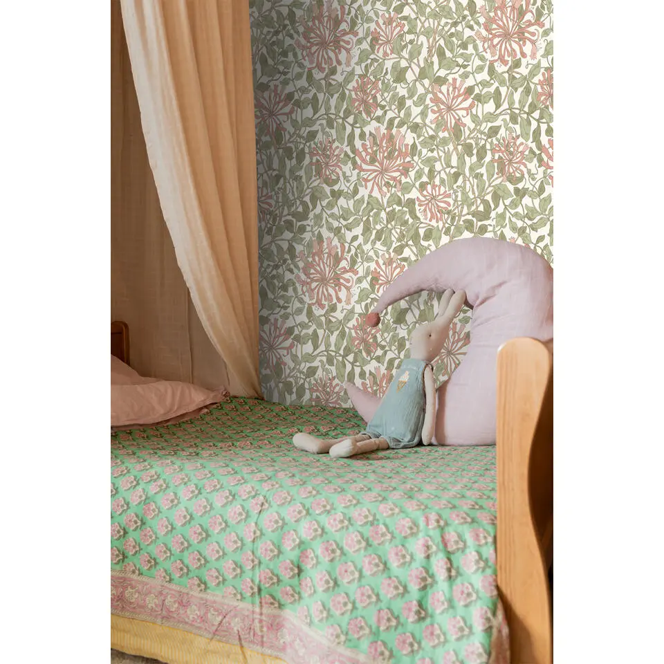 ESTAhome behang bloemen vergrijsd groen en terracotta - 50 x 900 cm