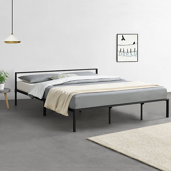 Cadre de Lit double en Métal Imatra 180 x 200 cm Noir Mat en.casa