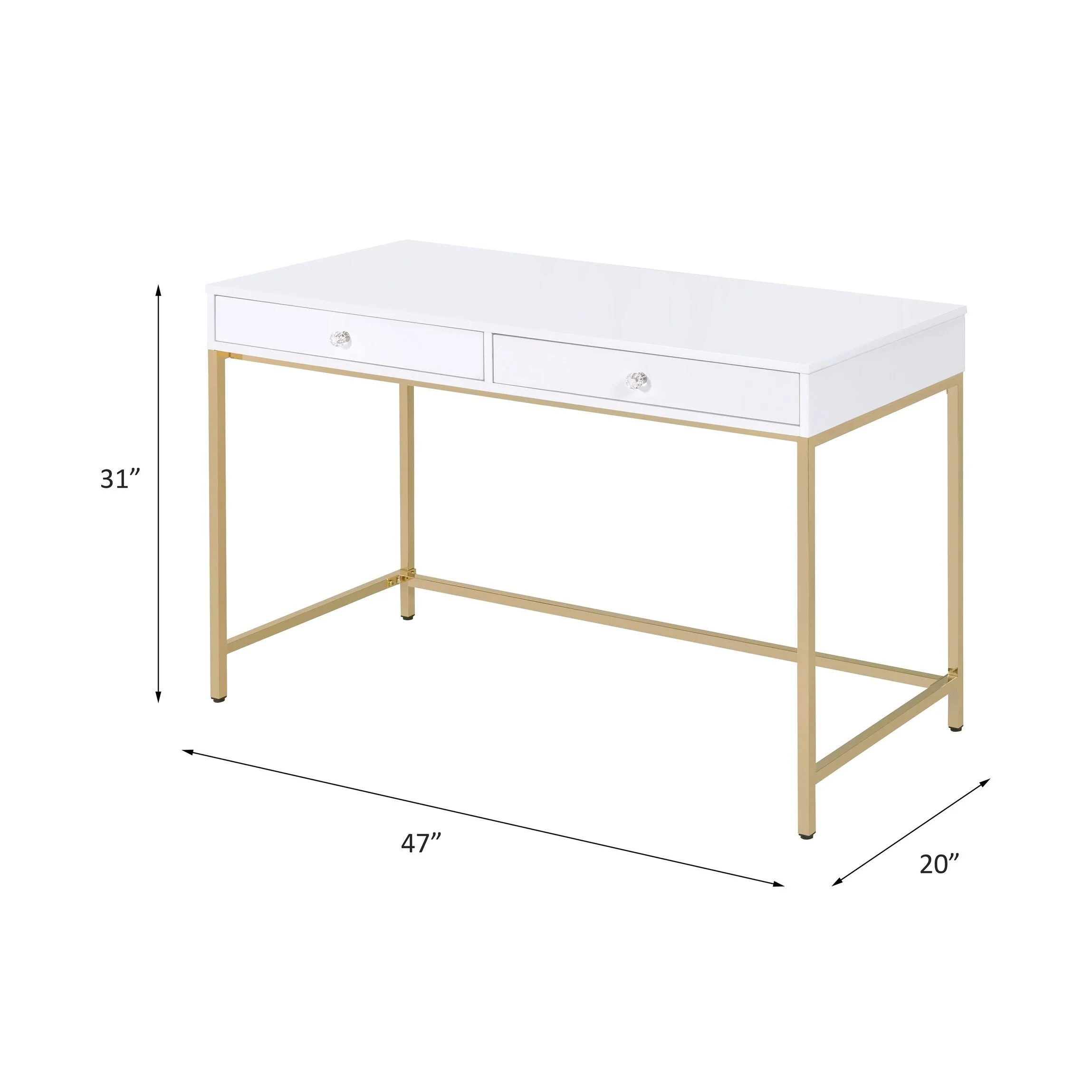 Ottey White High Gloss & Gold Finish Writing Desk