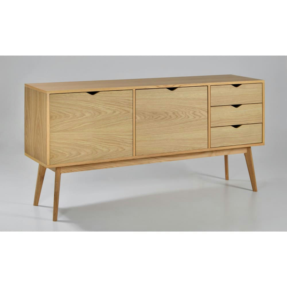 STRÖM - Buffet design 2 portes 3 tiroirs chêne porte chêne