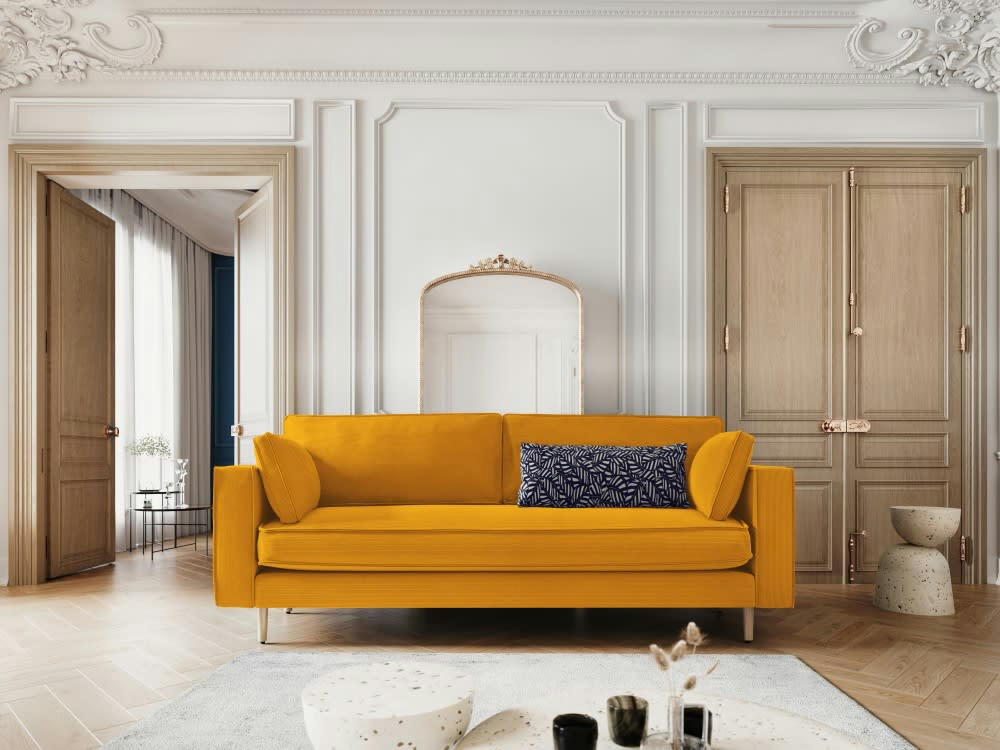 ALEXIS - Canapé 3 places en tissu structuré jaune